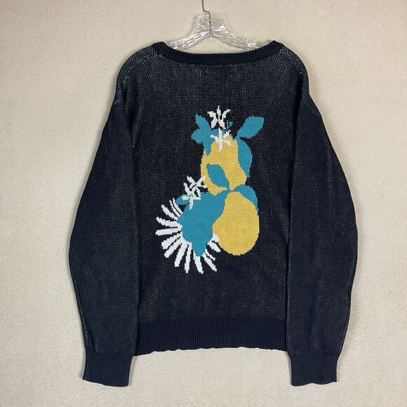 Duvin Sweater Mens L Black Beach Club Knit Pullover Two Sided‎ Graphic Design - Picture 13 of 14